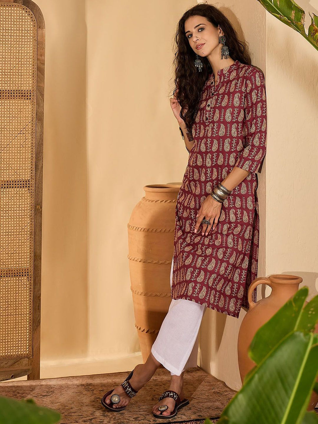 Women Printed Pure Cotton Straight Kurta