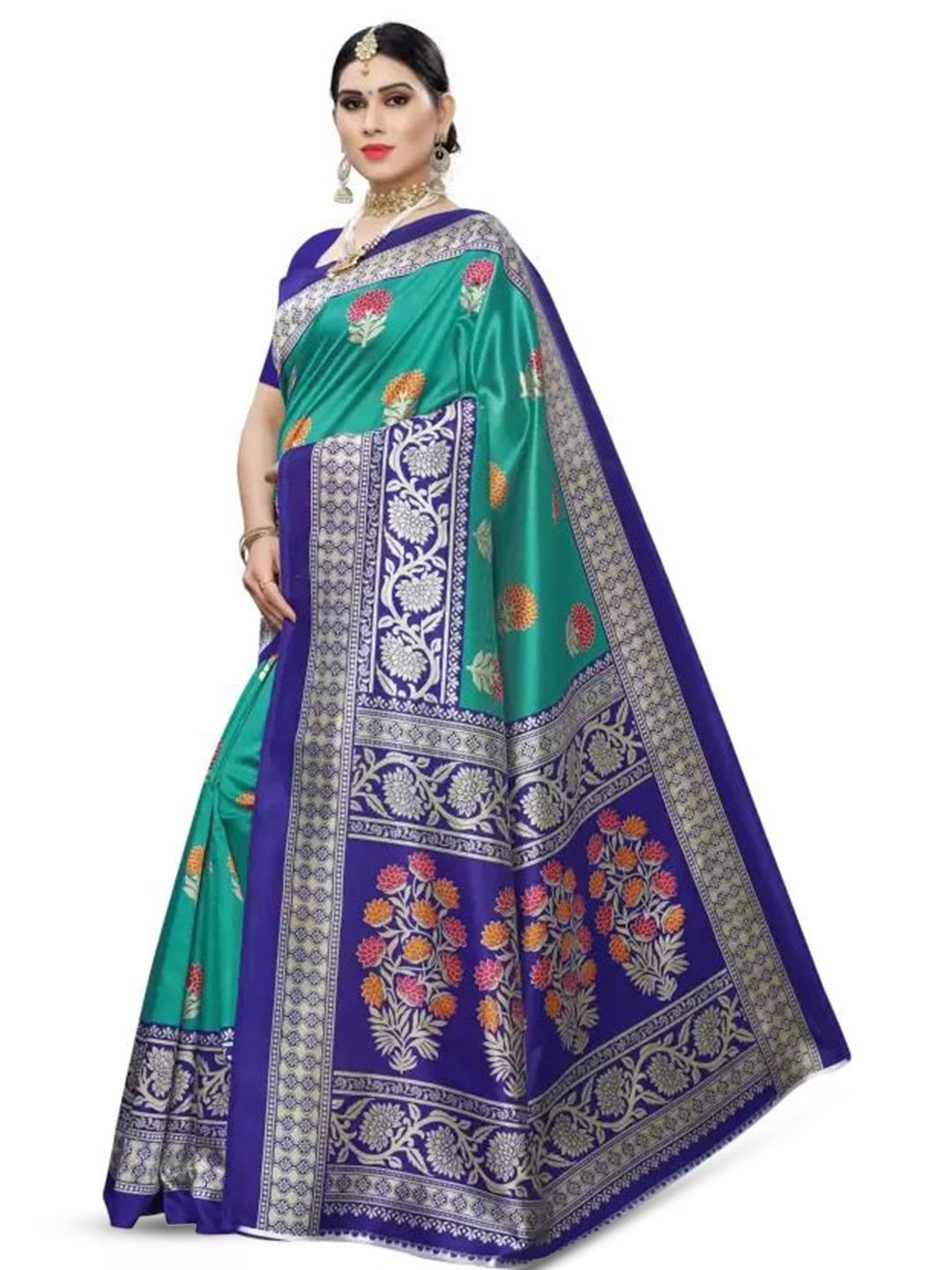 Dhimhi Women's Floral Printed Saree With Blouse Piece