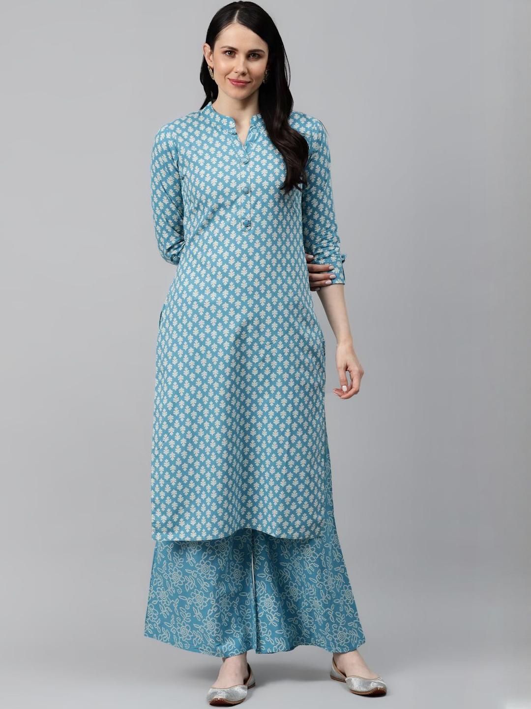 Dhimhi Women's Floral Printed Regular Pure Cotton Kurta with Palazzos