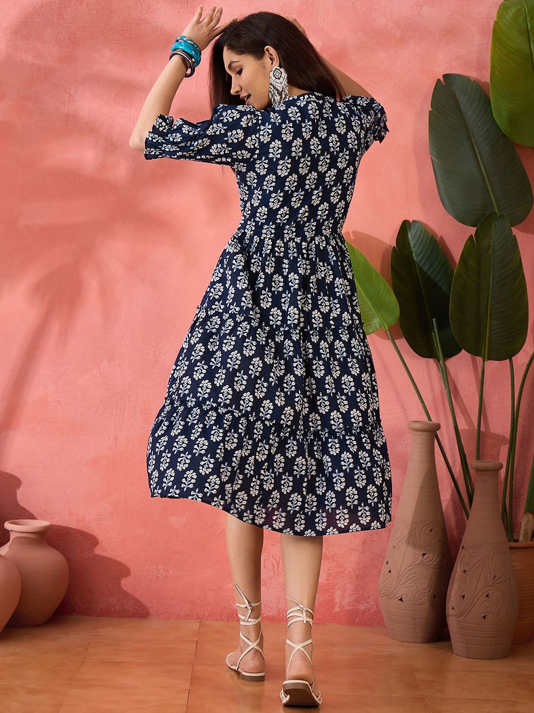 Dhimhi Women's Printed Pure Cotton A-Line Ethnic Dress