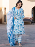 Dhimhi Women's Floral Printed Straight Pure Cotton Kurta With Trousers & Dupatta