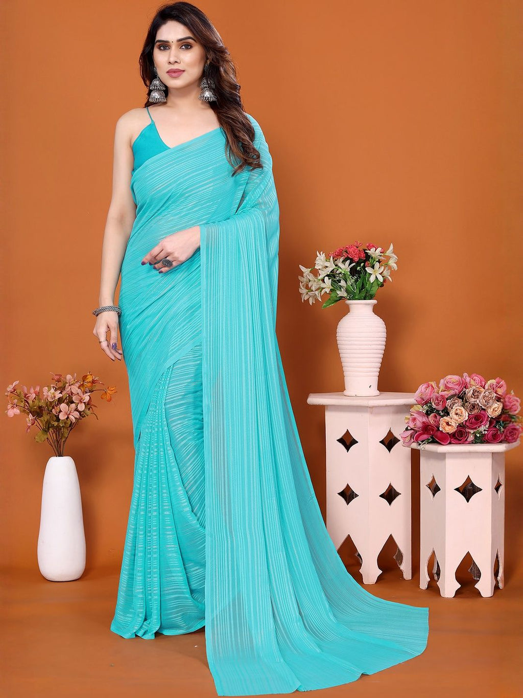 Dhimhi Women's Blue Satin Embellished Sarees