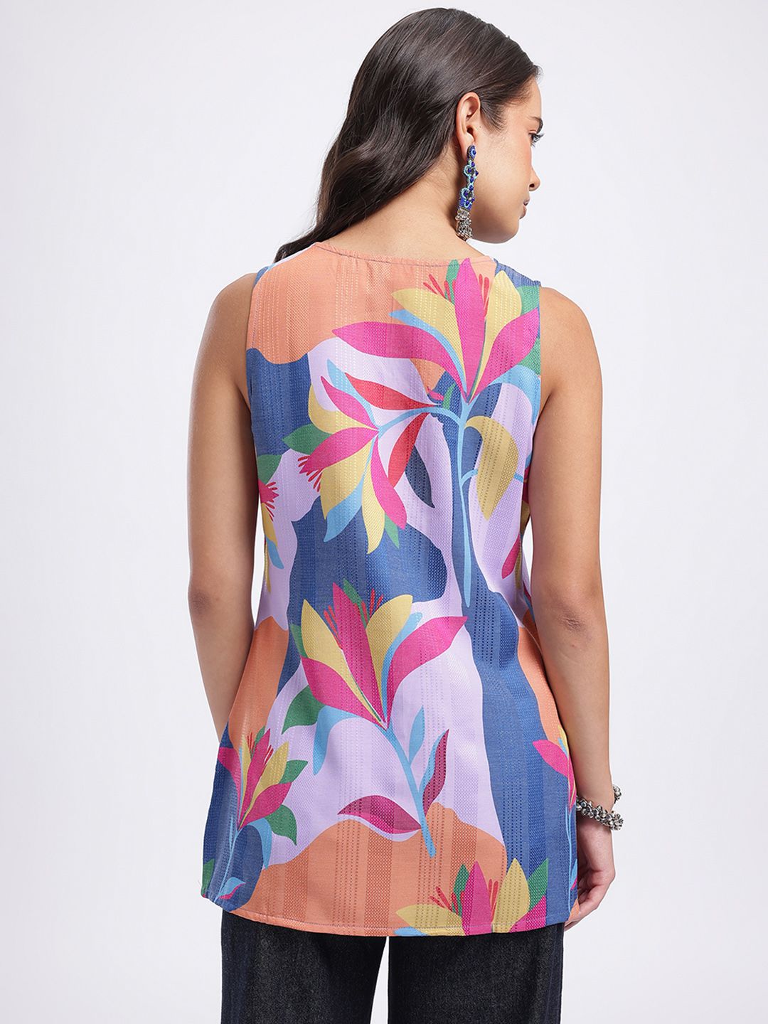 Dhimhi Women's Abstract Print Sleeveless Kurti Top