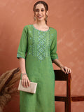 Women Ethnic Motifs Yoke Design Thread Work Pure Cotton Straight Kurta