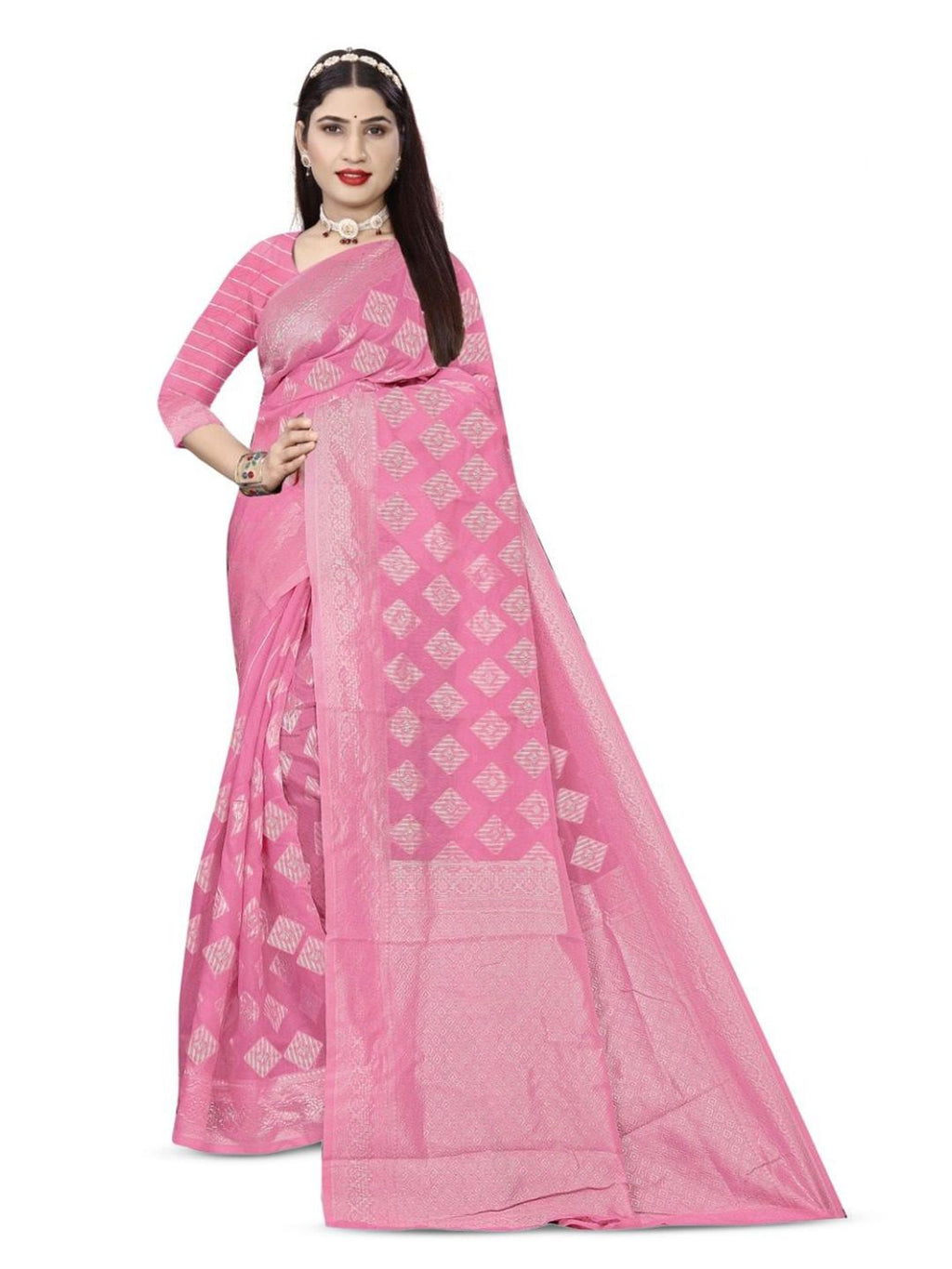 Dhimhi Women's Woven Design Pure Cotton Banarasi Saree