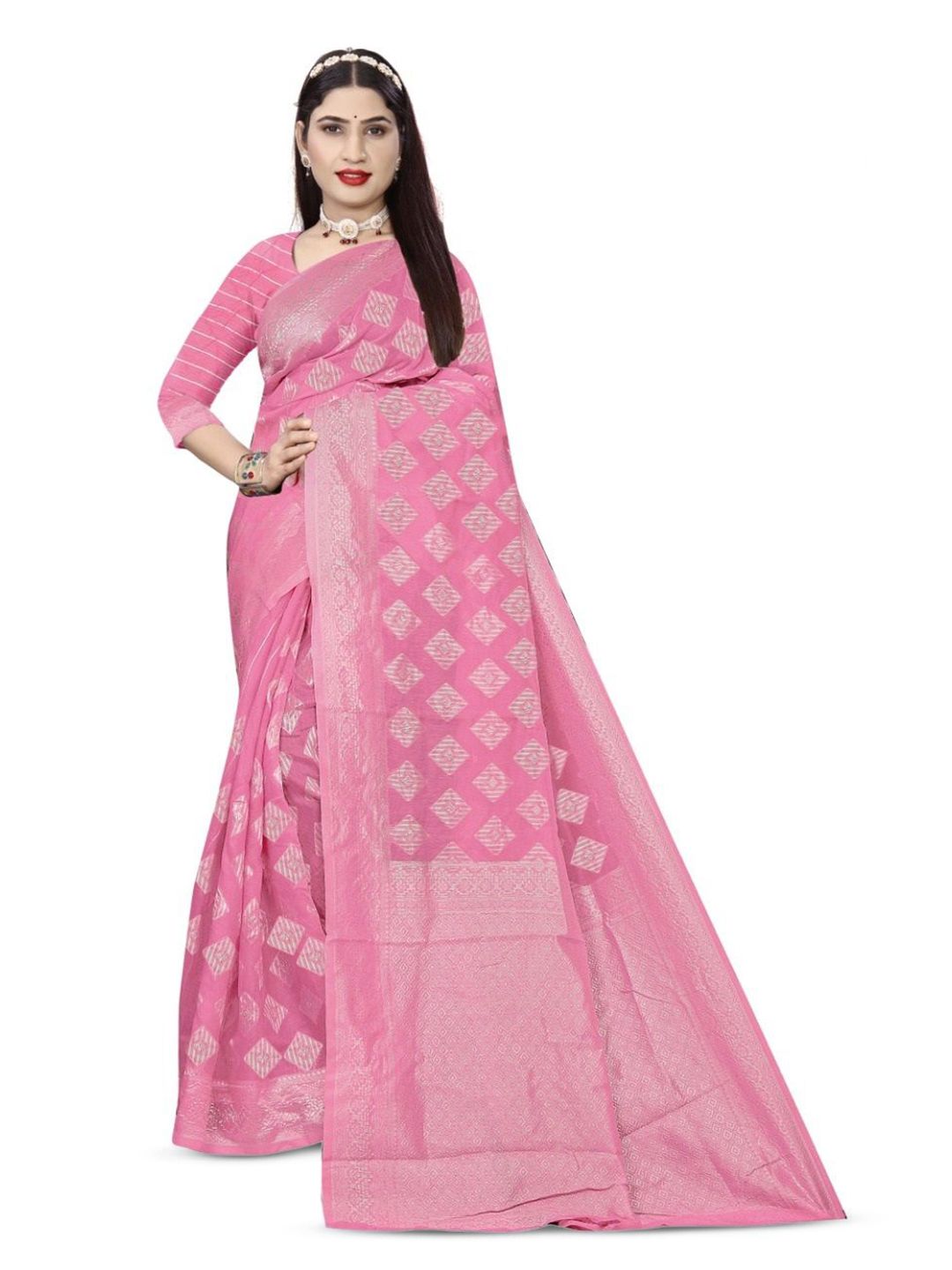 Dhimhi Women's Woven Design Pure Cotton Banarasi Saree