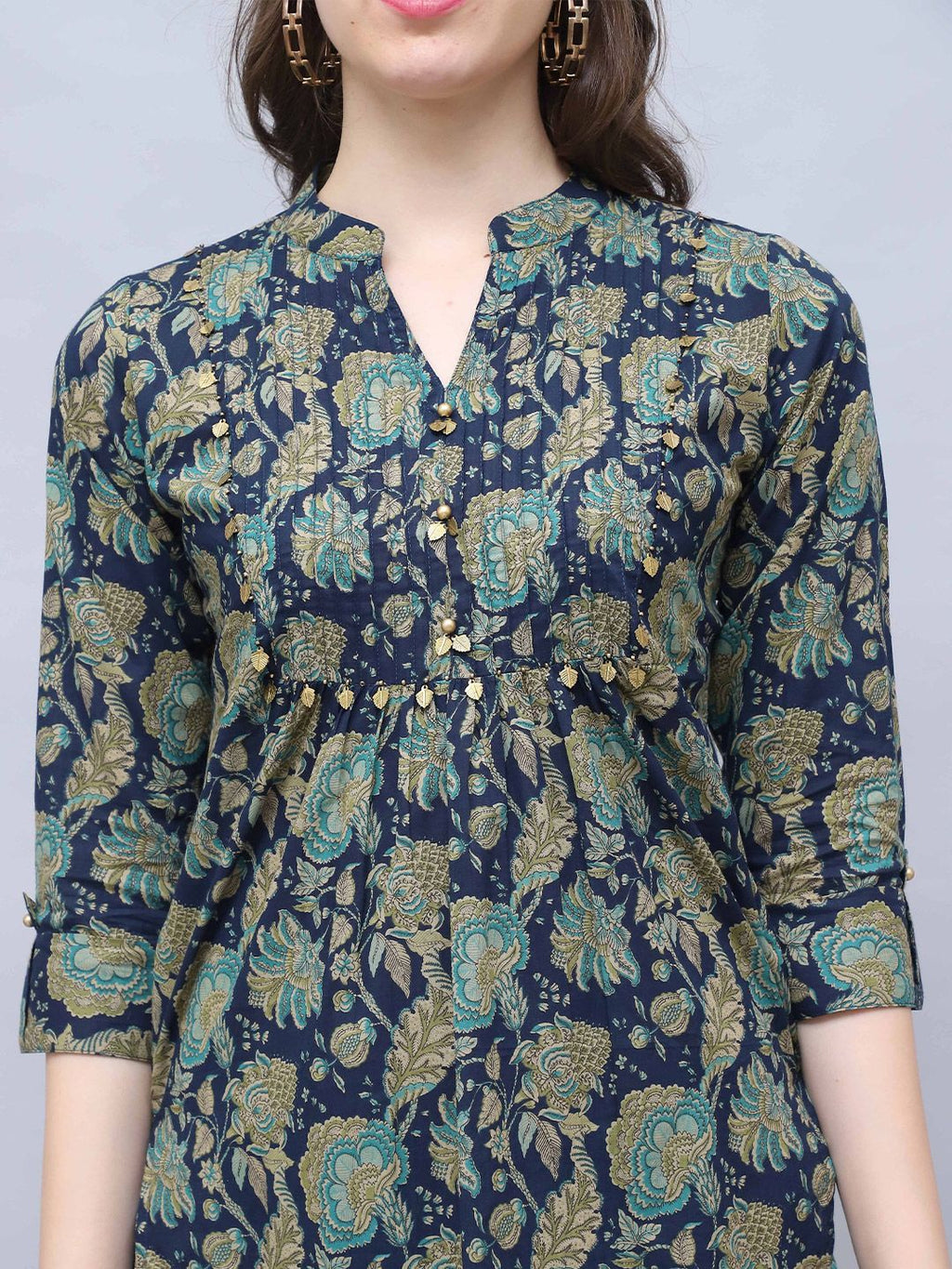 Women Floral Printed Kalamkari Festive Cotton A-Line Kurta