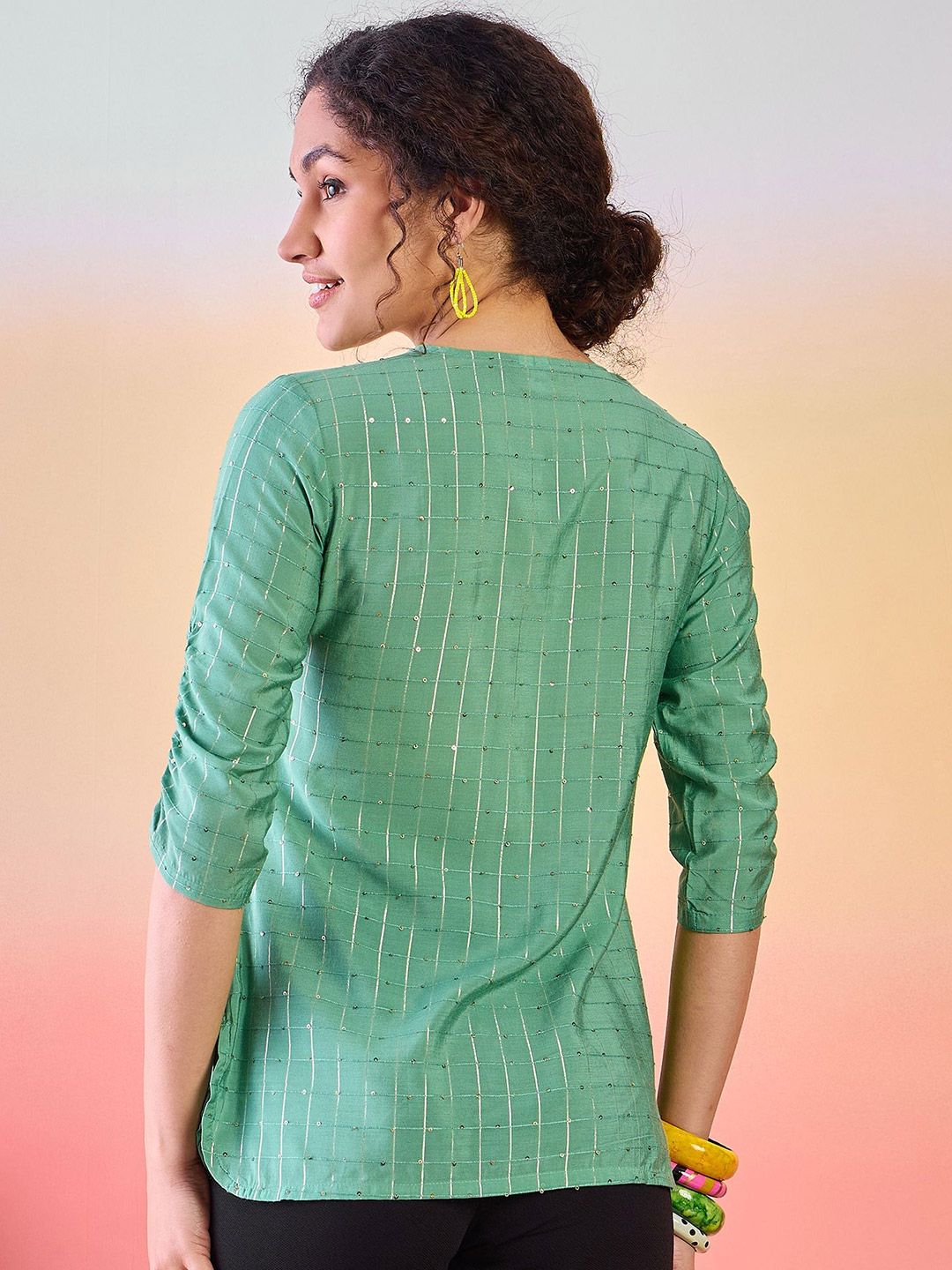 Dhimhi Women's Checked Sequin Tunic