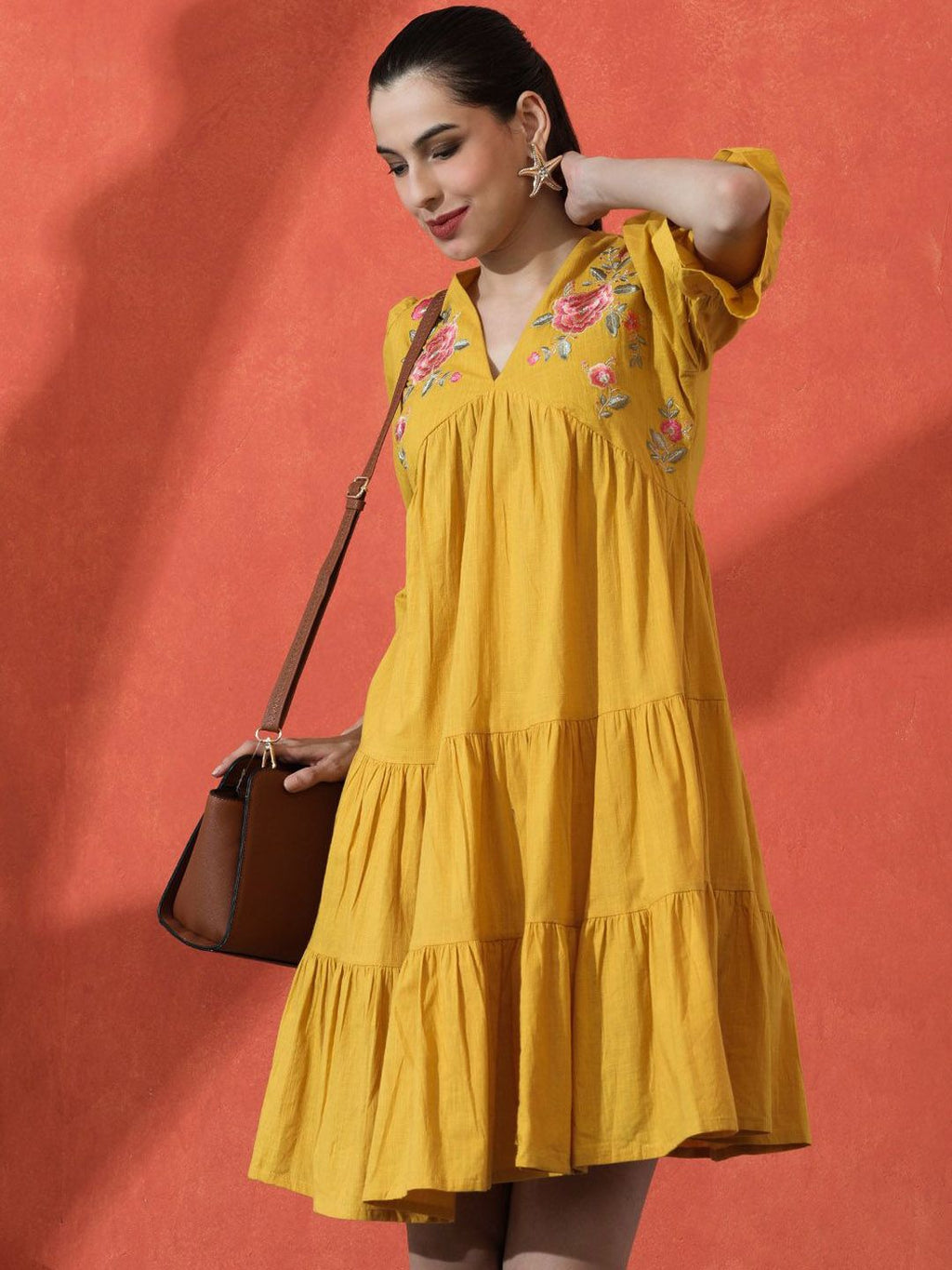 Dhimhi Women's Embroidered Pure Cotton A-Line Ethnic Dress