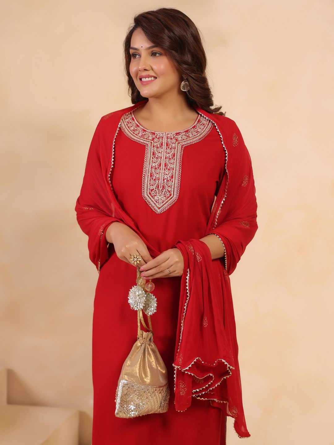 Dhimhi Women's Ethnic Motifs Embroidered Kurta with Trousers & Dupatta