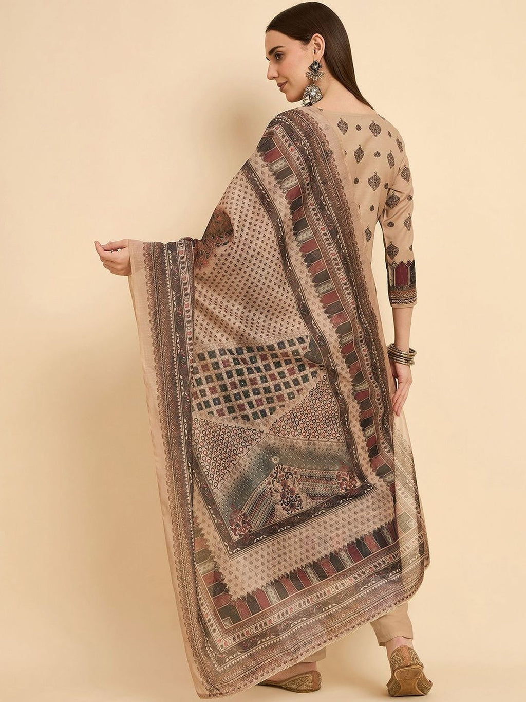 Dhimhi Women Aari Hand Work Digital Printed Kurta with Trousers & Dupatta