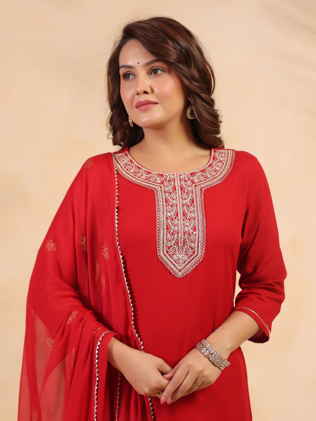 Dhimhi Women's Ethnic Motifs Embroidered Kurta with Trousers & Dupatta