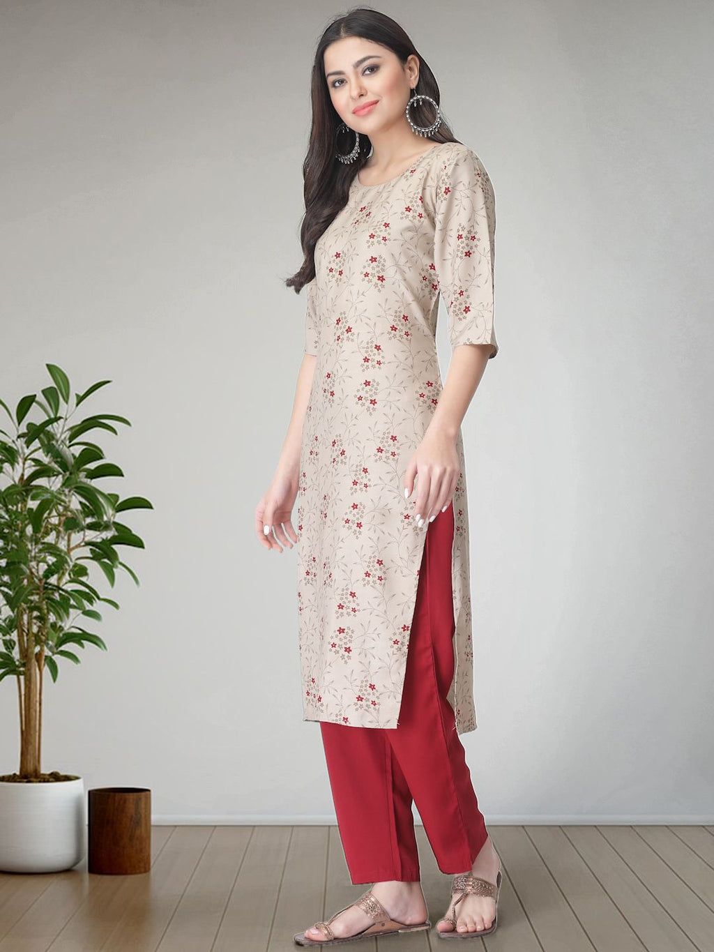 Dhimhi Women's Ethnic Motifs Printed Regular Kurta with Trousers