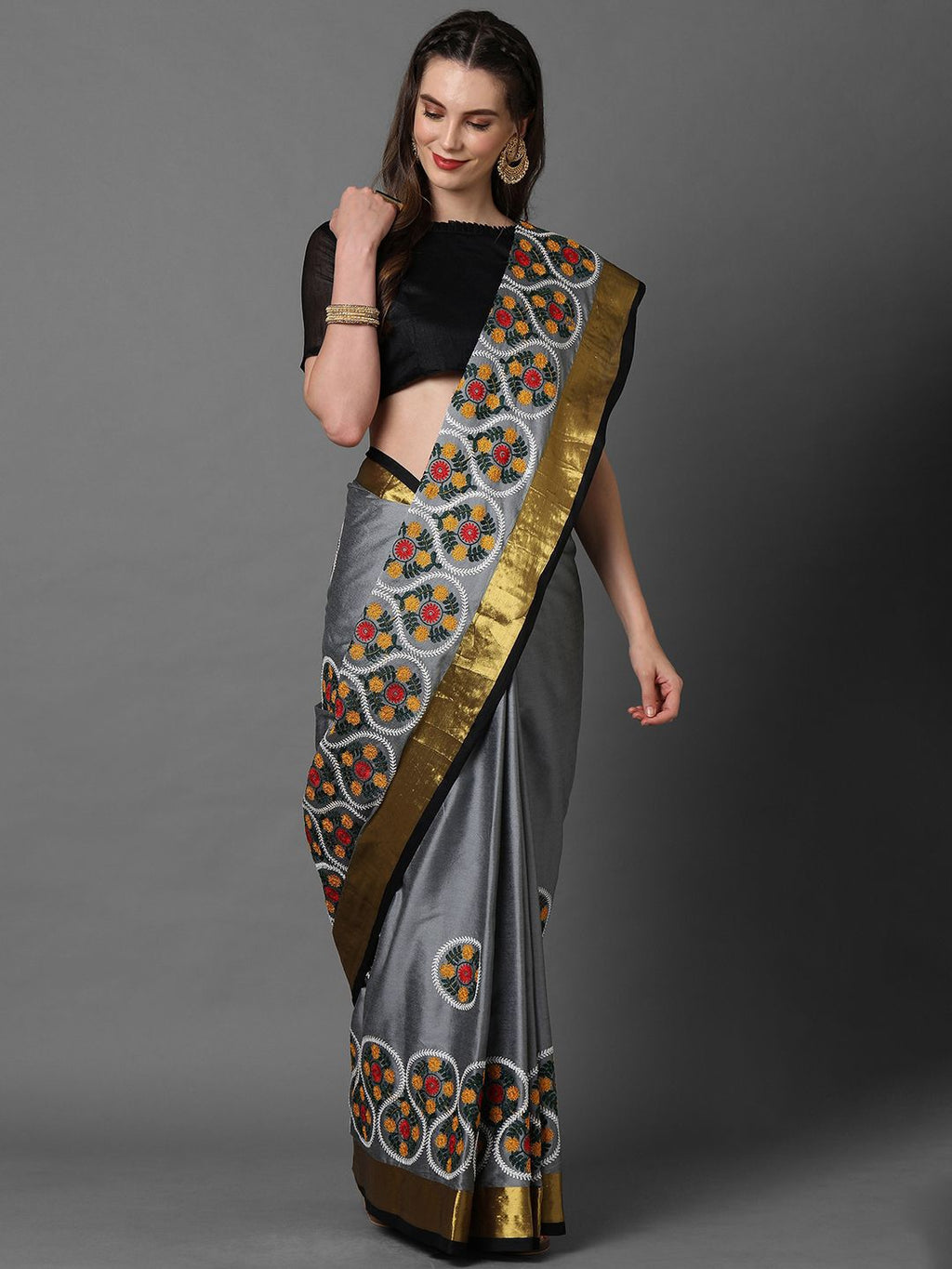 Dhimhi Women's Floral Zari Jamdani Saree