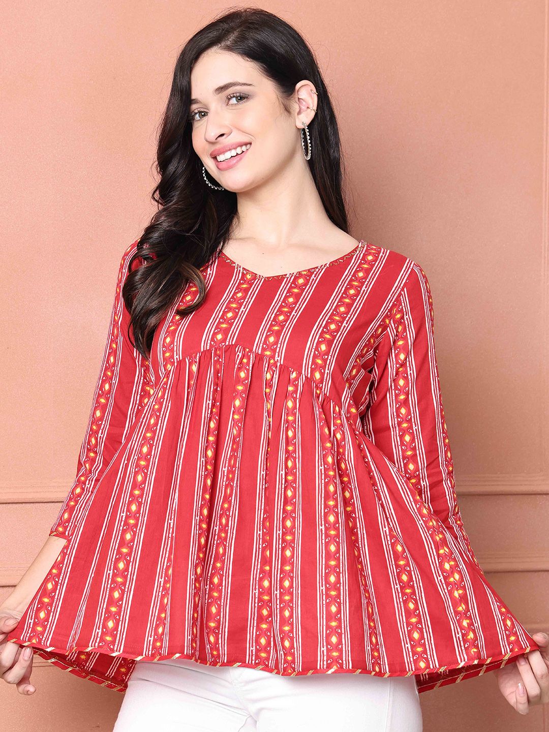 Dhimhi Women's Striped Cotton Empire Top