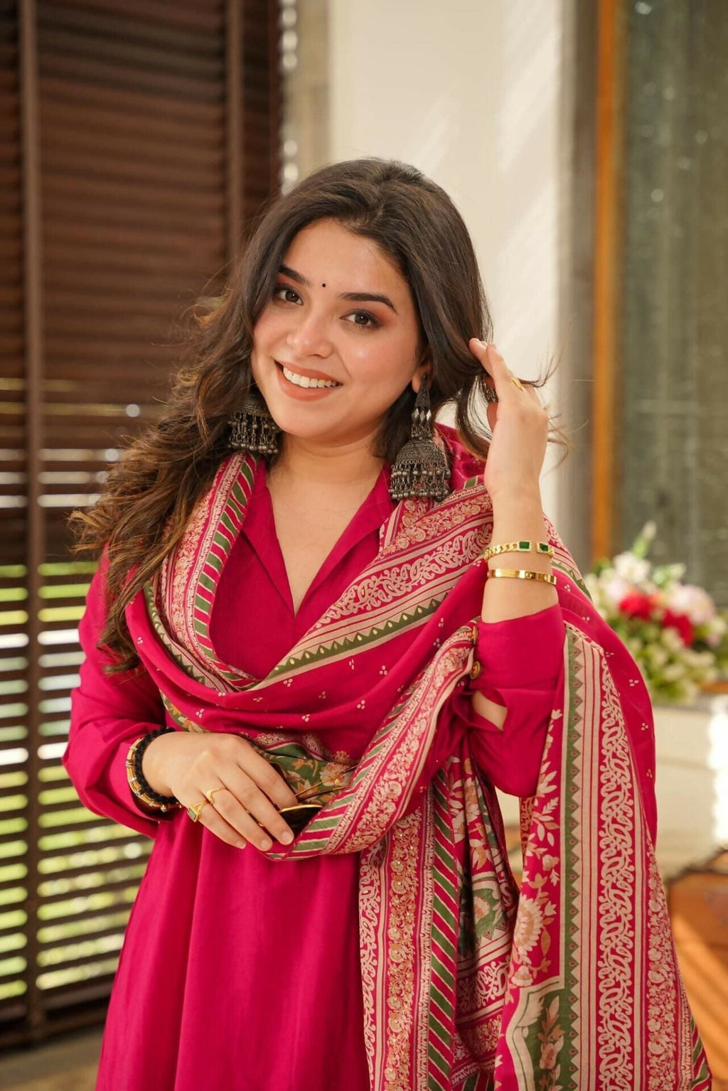 Dhimhi Women's Rani Women's Beautiful South Cotton Fabric Straight Kurta with Pant And Dupatta Set