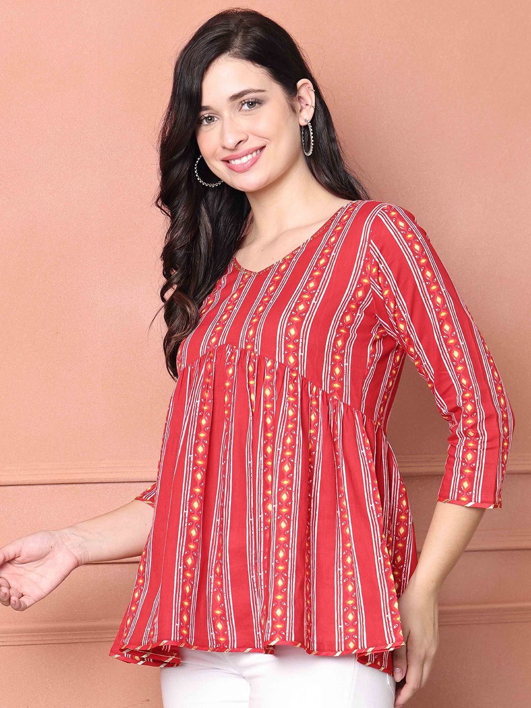 Dhimhi Women's Striped Cotton Empire Top