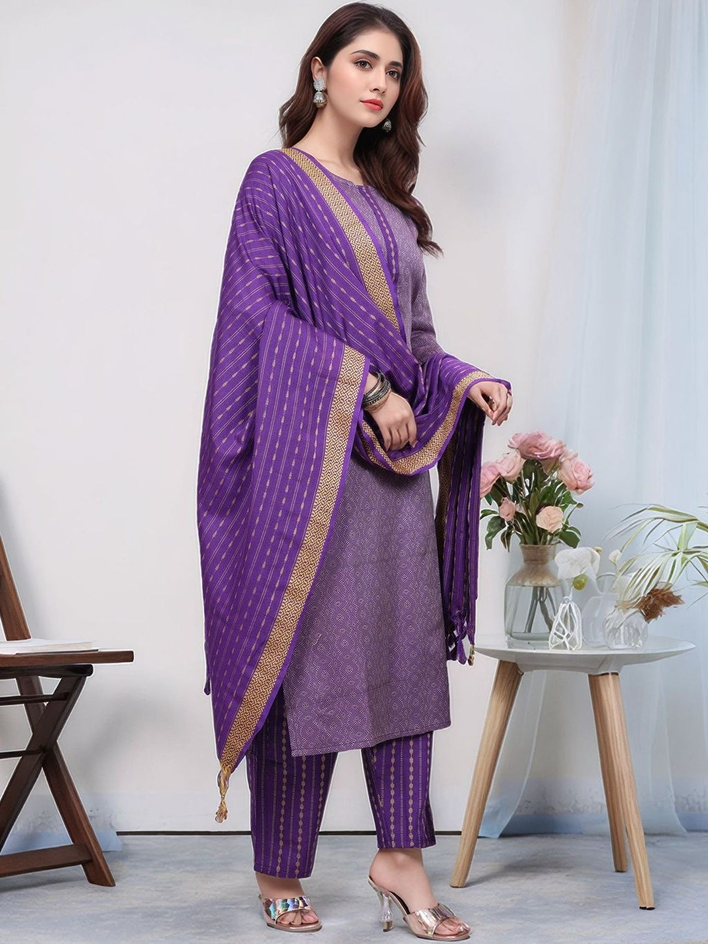 Dhimhi Women's Printed Regular Pure Cotton Kurta with Trousers & With Dupatta