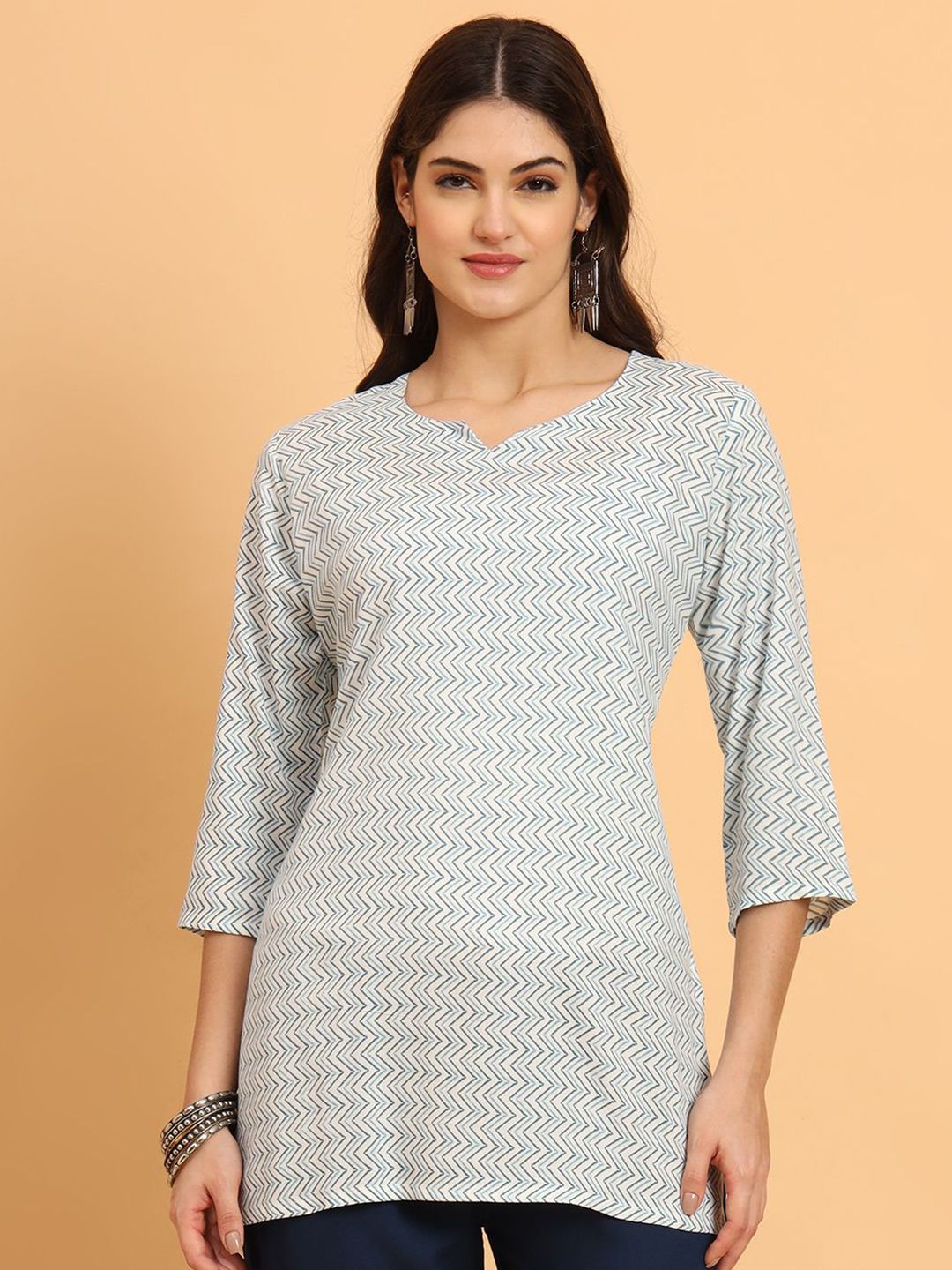 Dhimhi Women's Cotton Geometric Printed Longline Top