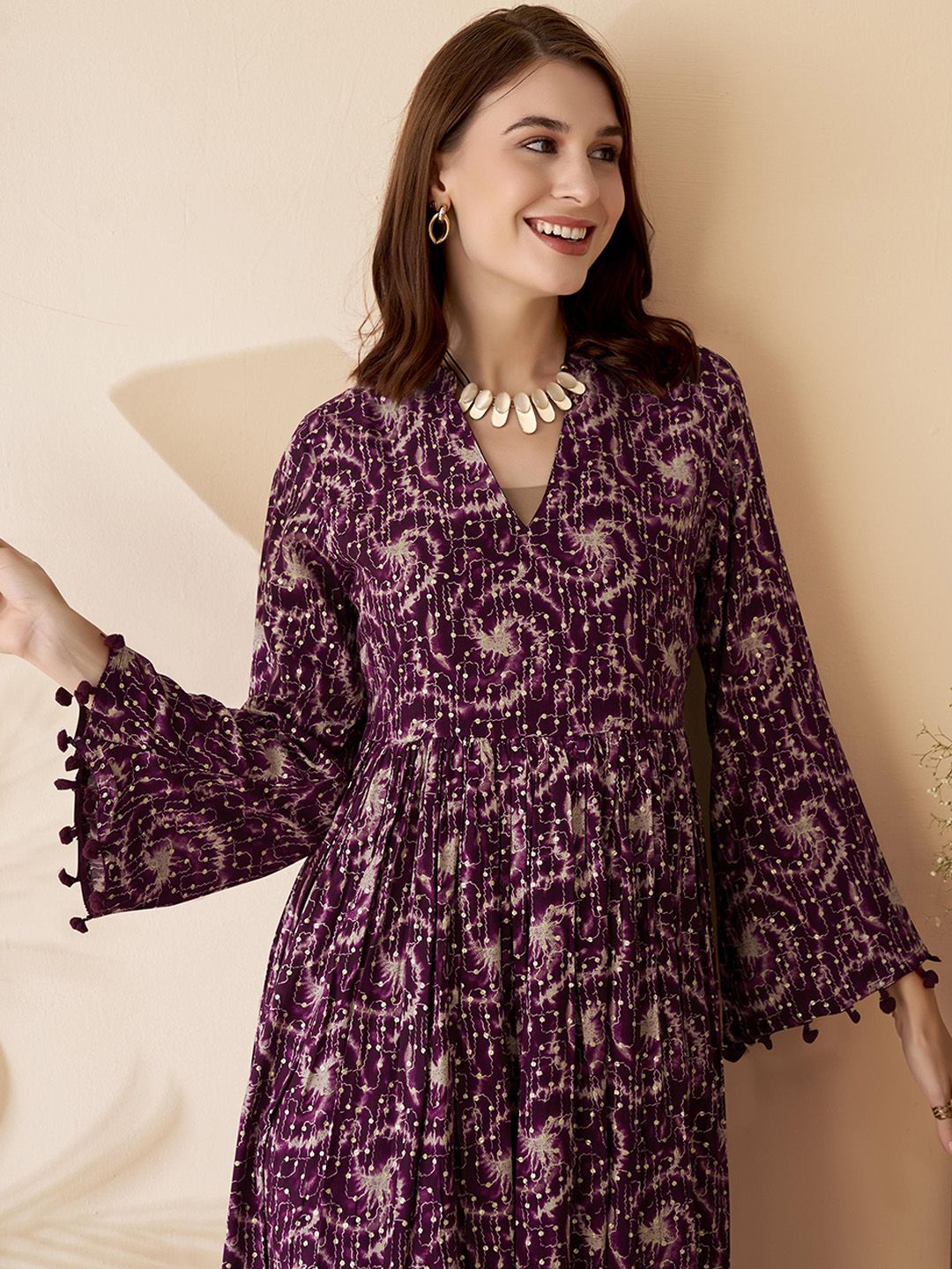 Dhimhi Women's Abstract Midi Tassel Ethnic Dress