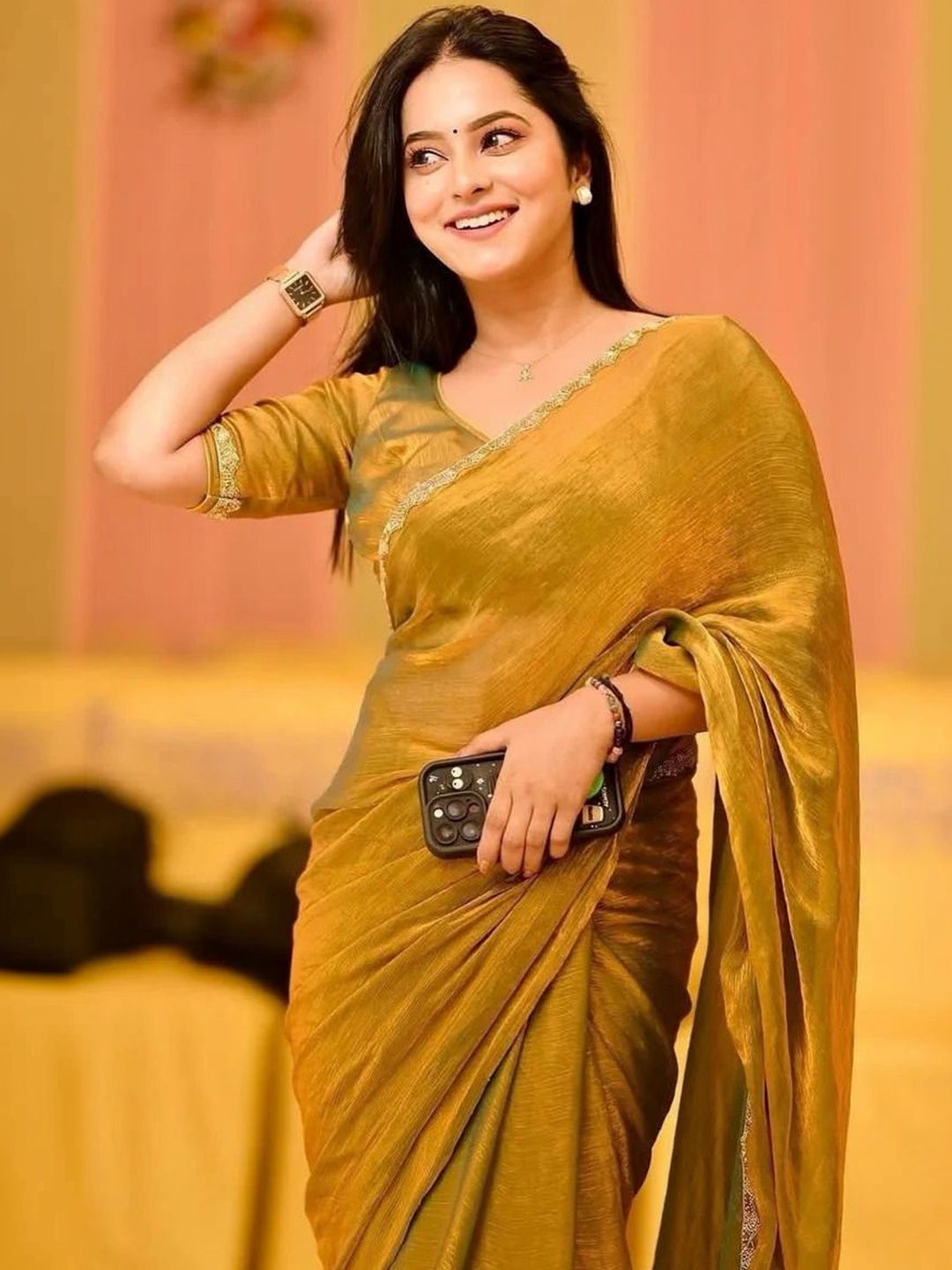 Dhimhi Women's Beads and Stones Pure Chiffon Saree