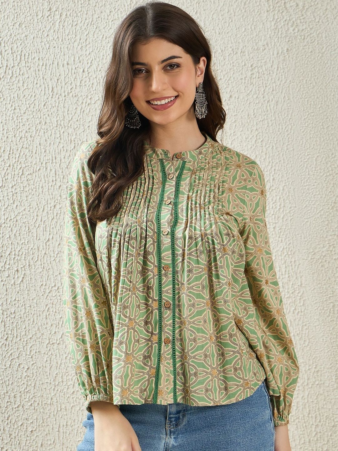 Dhimhi Women's Anouk Ethnic Motifs High Neck Regular Top