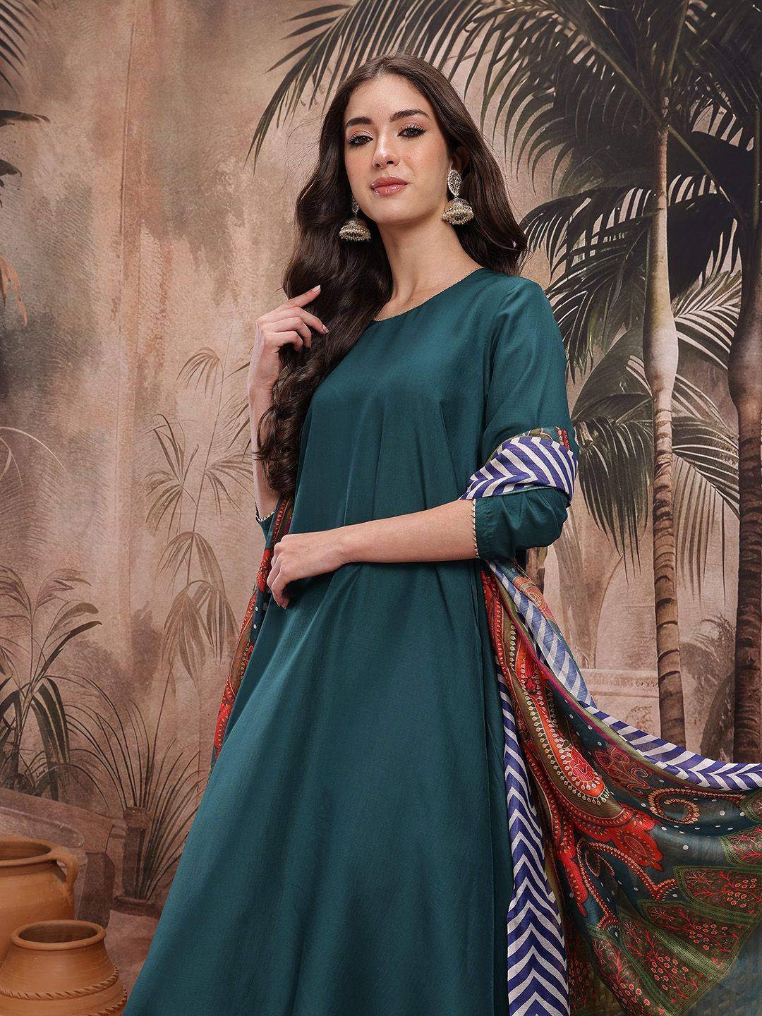 Dhimhi Women's A-Line Kurta with Trousers & Dupatta