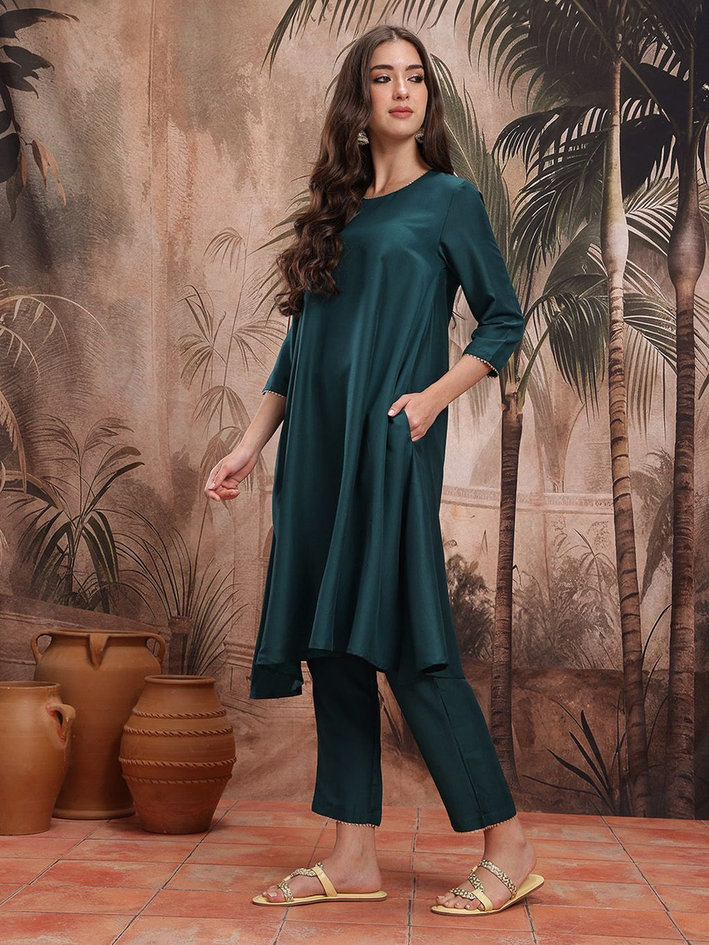 Dhimhi Women's A-Line Kurta with Trousers & Dupatta