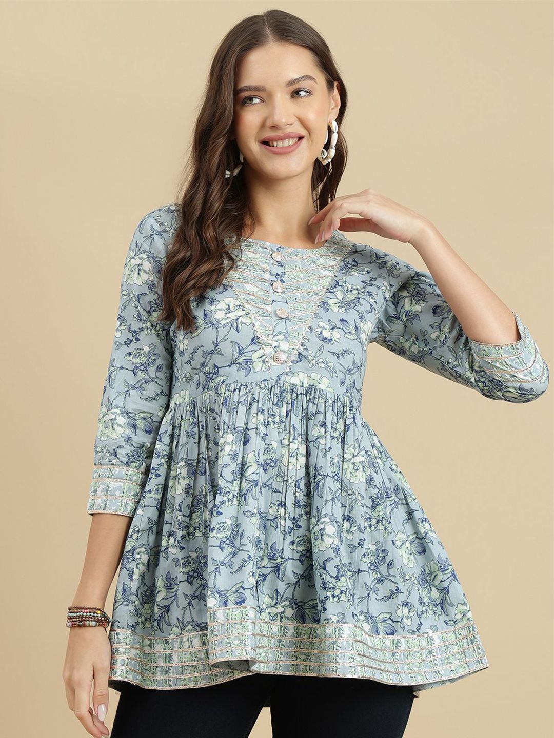 Dhimhi Women's Floral Print Pure Cotton Top