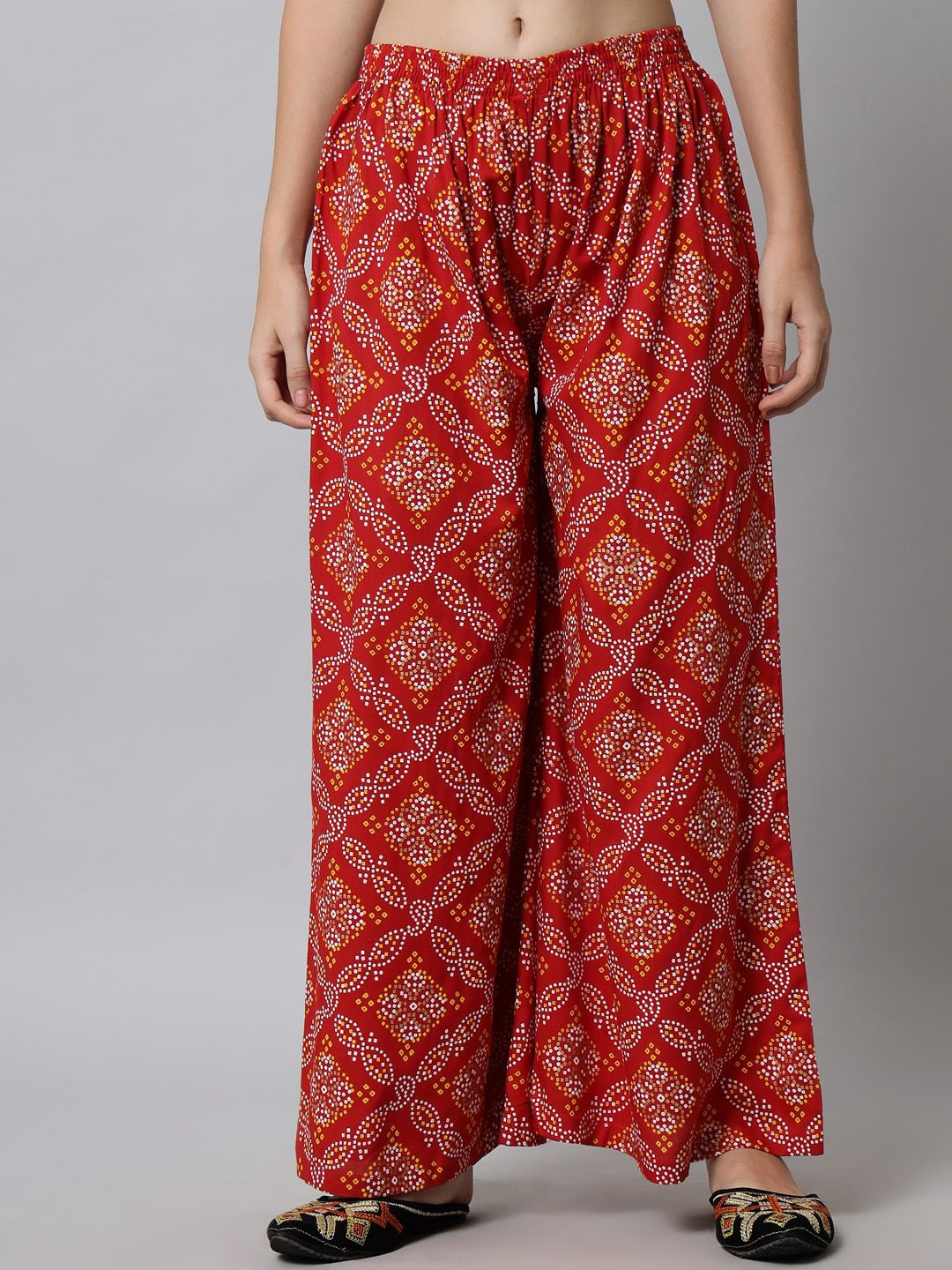 Dhimhi Women's White Bandhani Embroidered Kurta with Palazzos