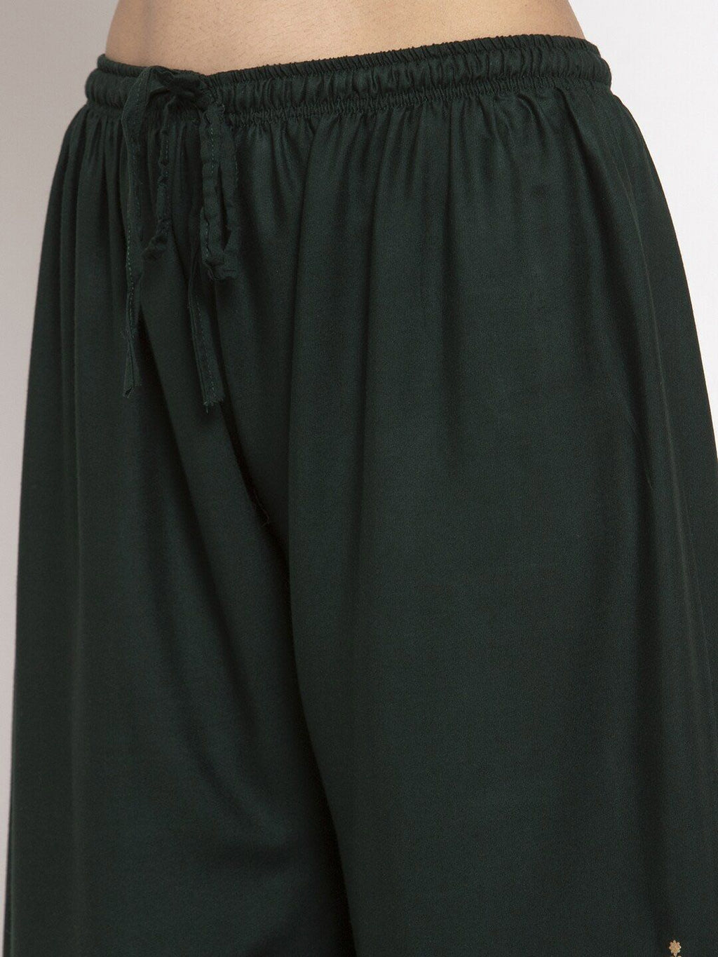 Dhimhi Women's Green & Gold-Coloured Floral Printed Straight Palazzos