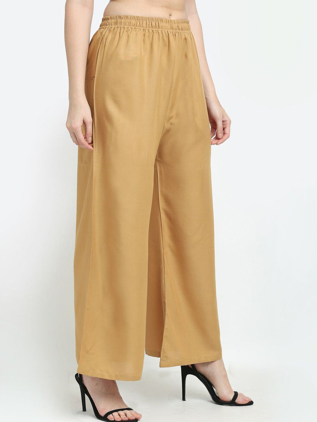 Dhimhi Women's Beige Solid Flared Palazzo