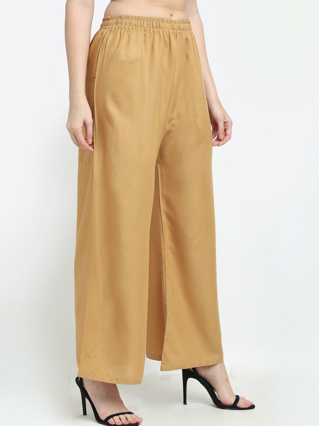 Dhimhi Women's Beige Solid Flared Palazzo