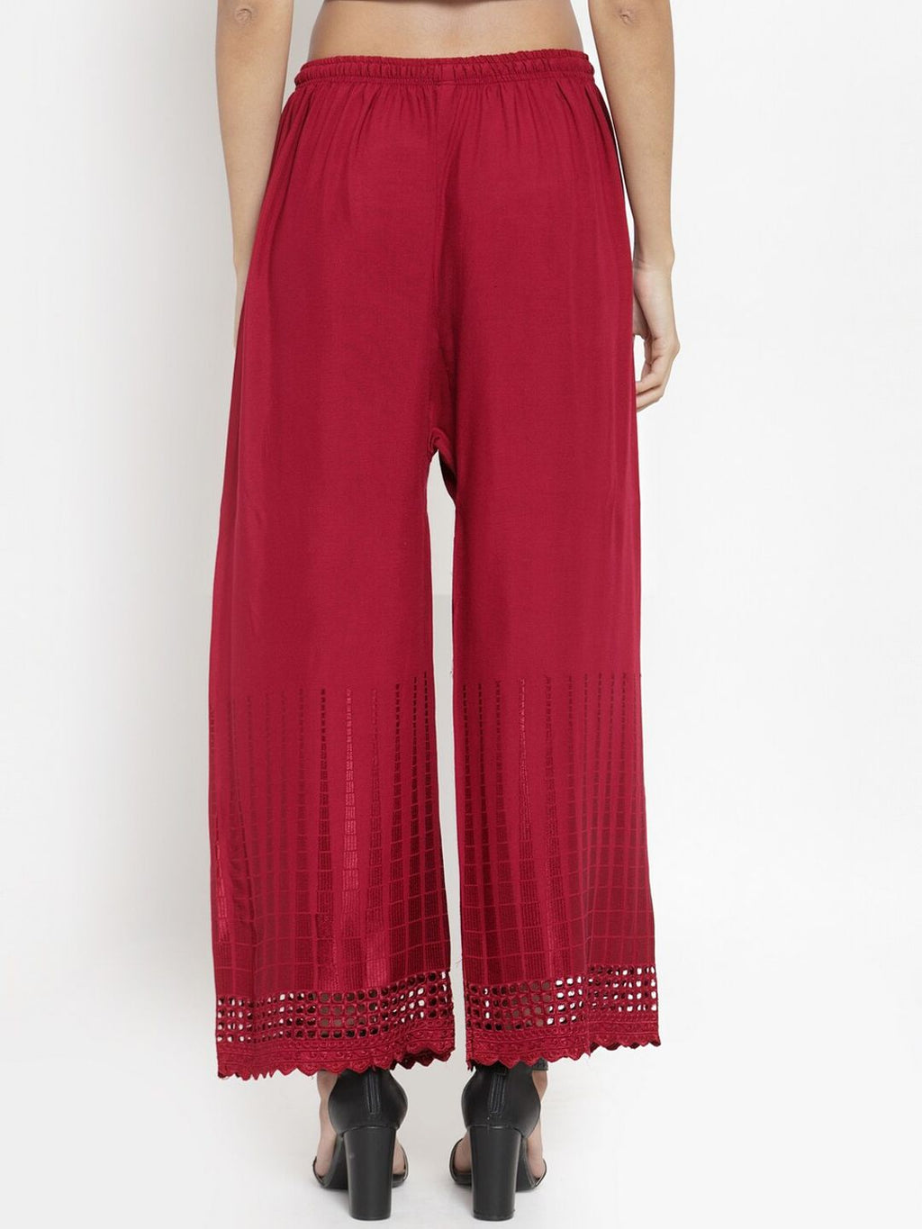 Dhimhi Women's Maroon Hem Design Straight Palazzos
