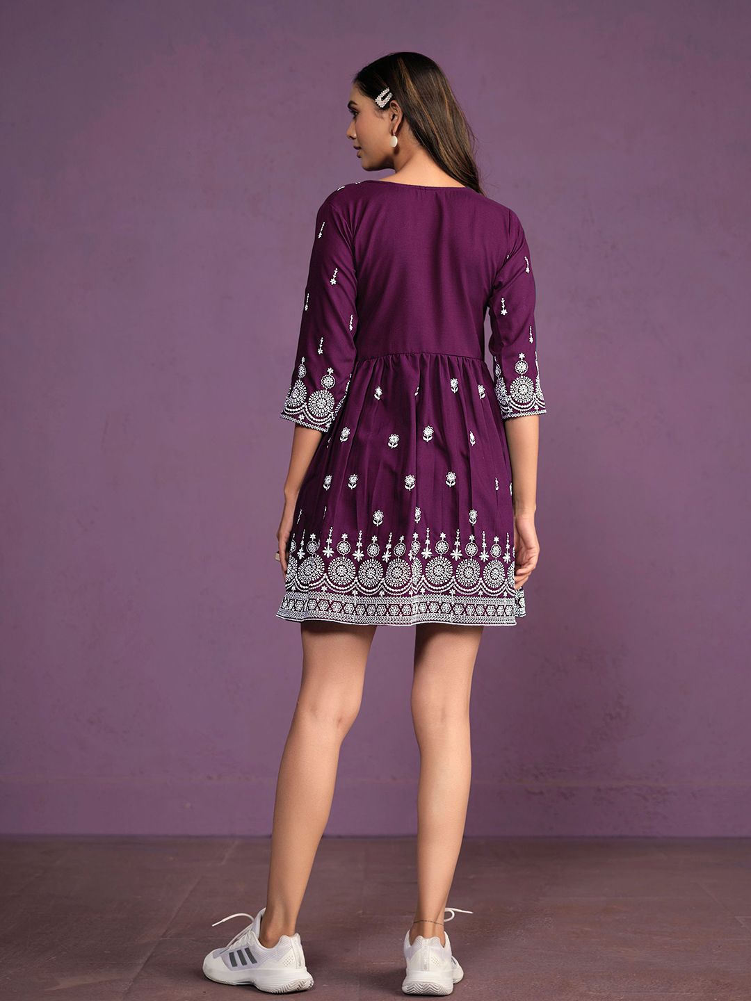 Dhimhi Women's Chikankari Embroidered Fit & Flare Ethnic Dress