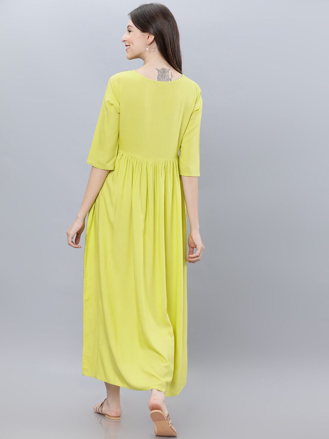Dhimhi Women's Lime Green Embroidered Maxi Dress