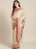 Dhimhi Women's Beige & Rust Orange Solid Saree