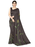 Dhimhi Women's Charcoal Grey & Green Floral Printed Saree