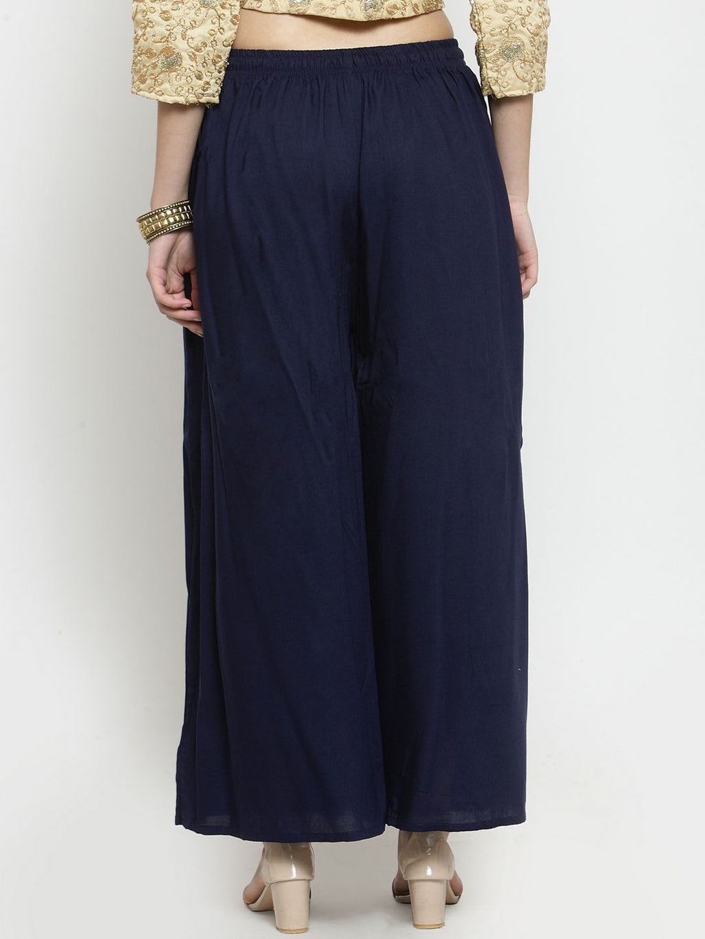 Dhimhi Women's Navy Blue Solid Flared Palazzos