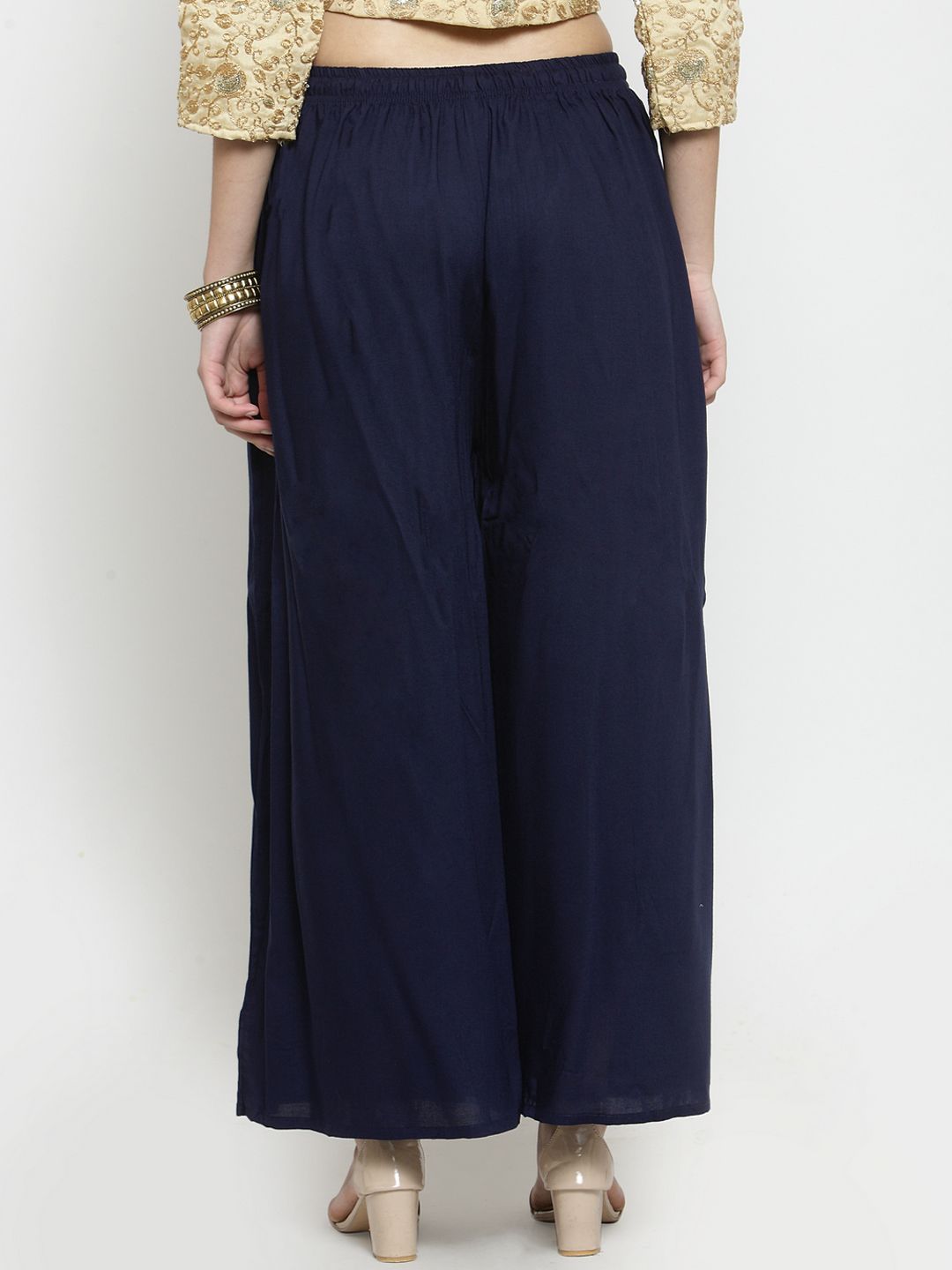 Dhimhi Women's Navy Blue Solid Flared Palazzos