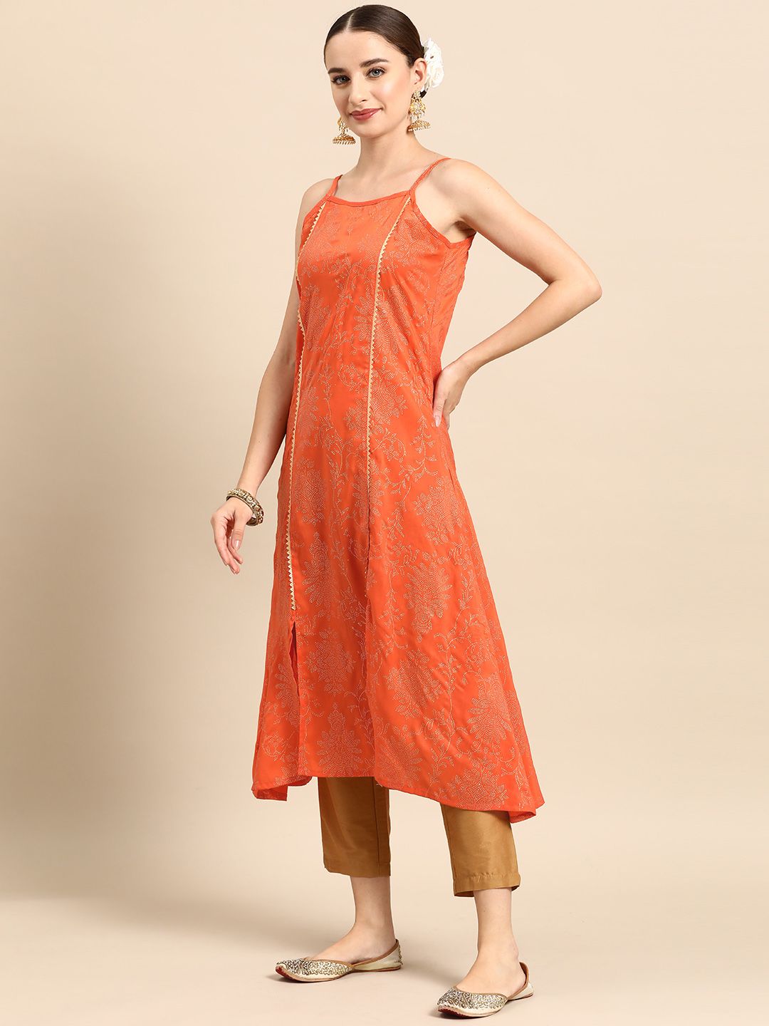 Ethnic Motifs Printed Shoulder Straps A-Line Kurta