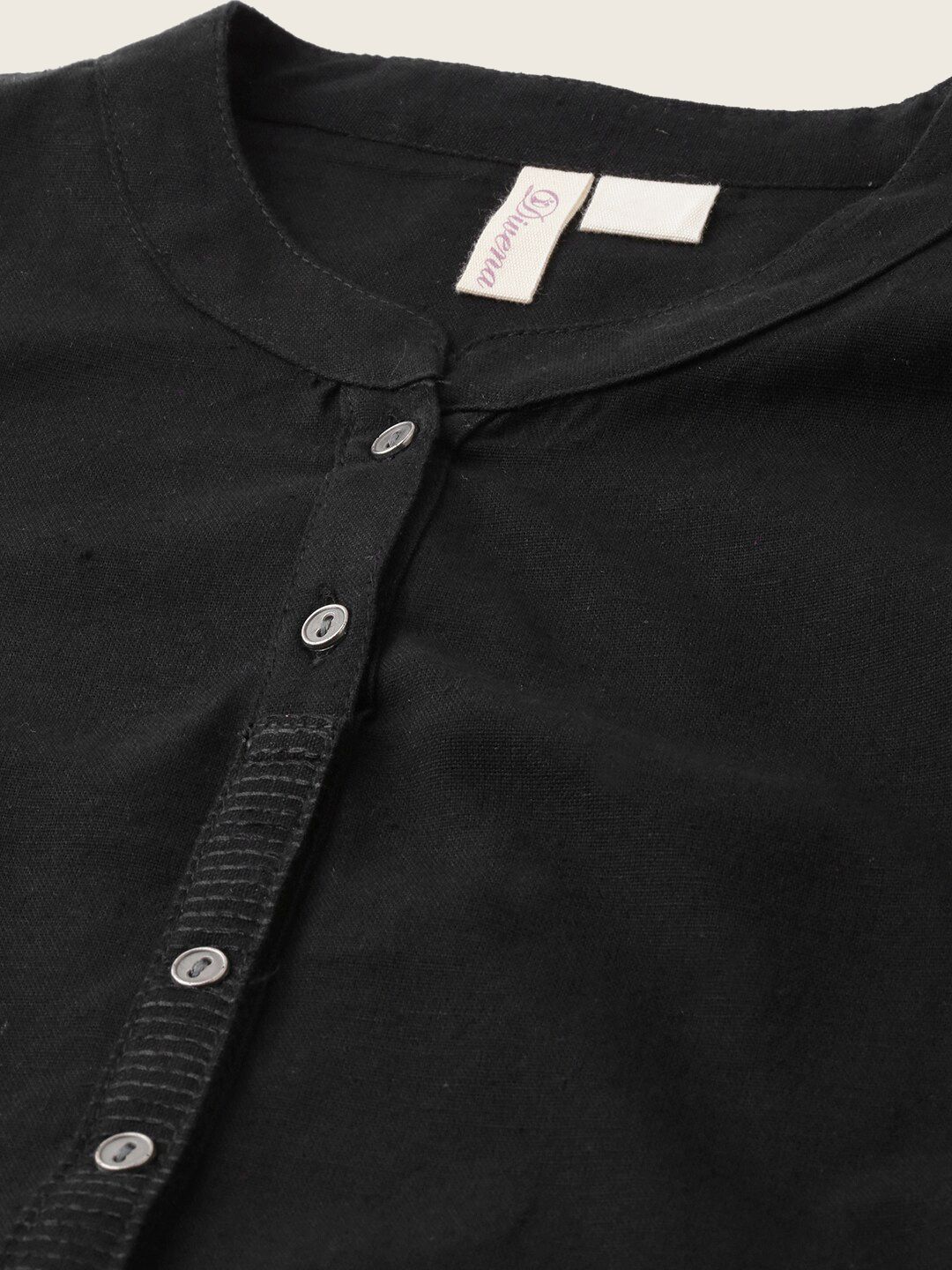 Mandarin Collar Roll-Up Sleeves Cotton Straight Kurta