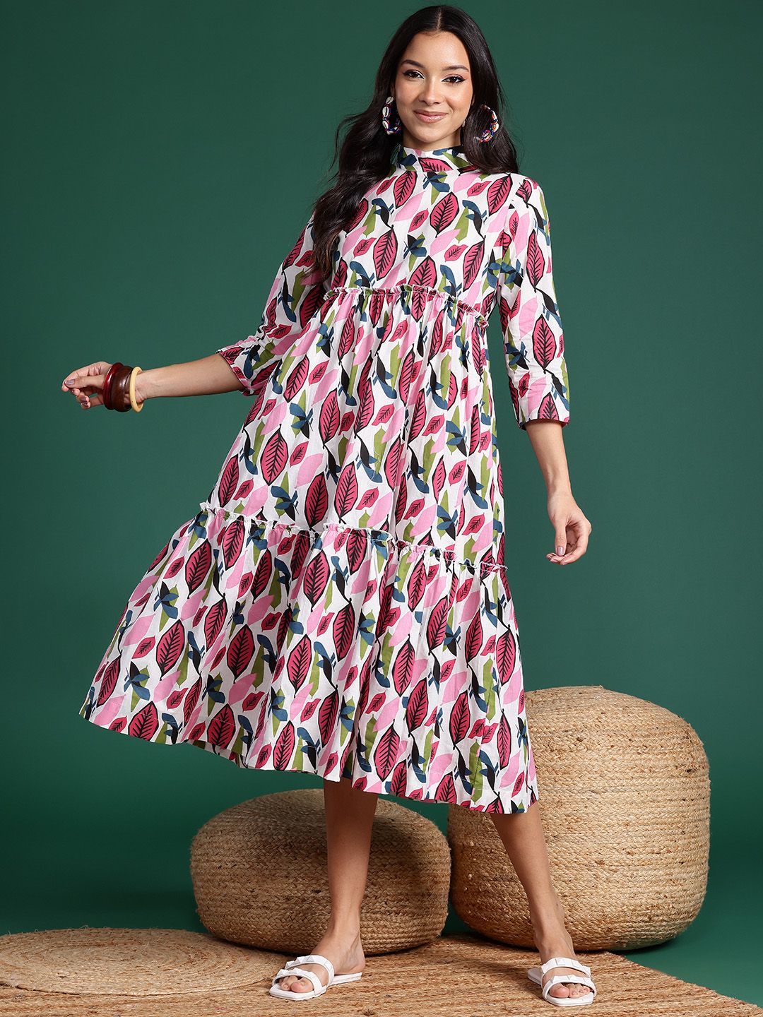 Dhimhi Women's Printed Tiered Cotton Ethnic Dress