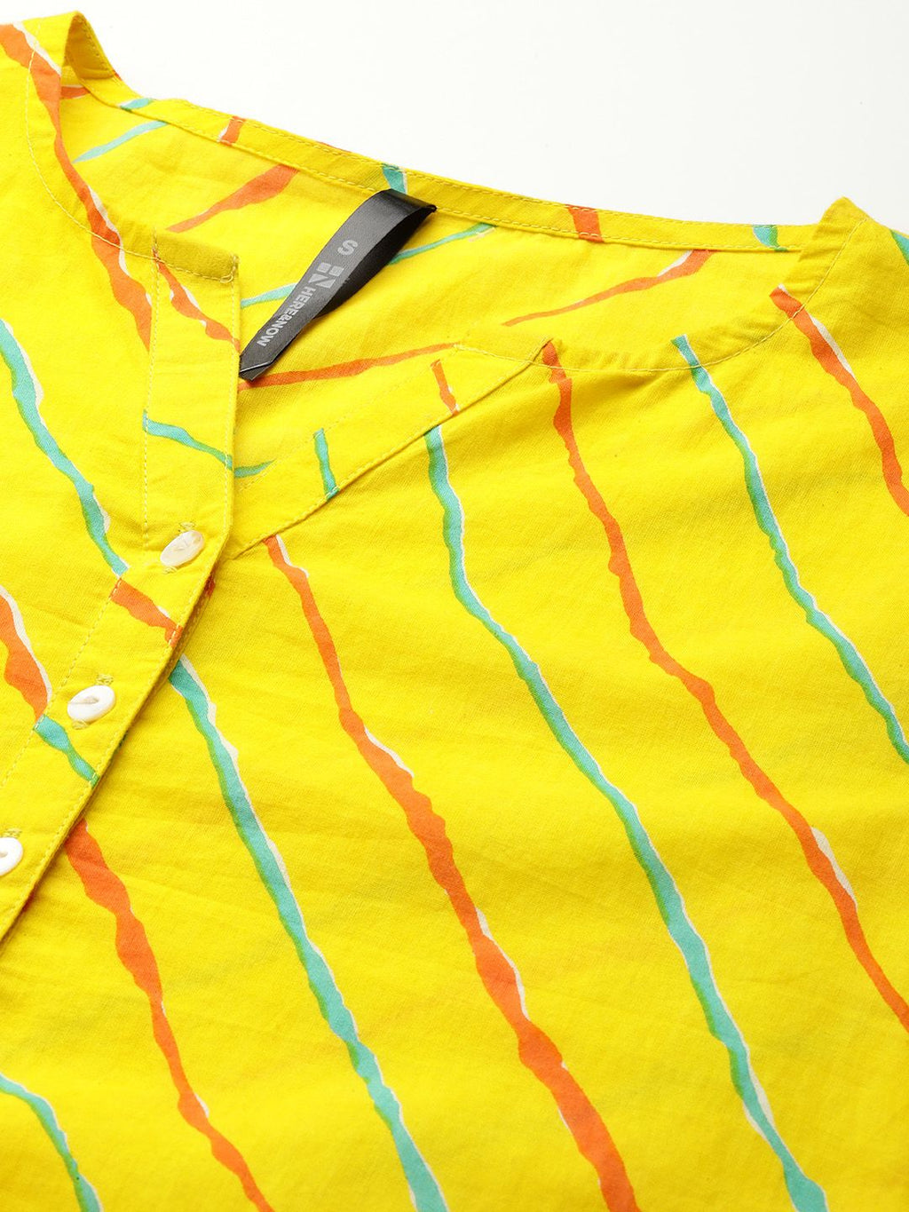 Dhimhi Women's Striped Mandarin Collar Roll-Up Sleeves Cotton Top