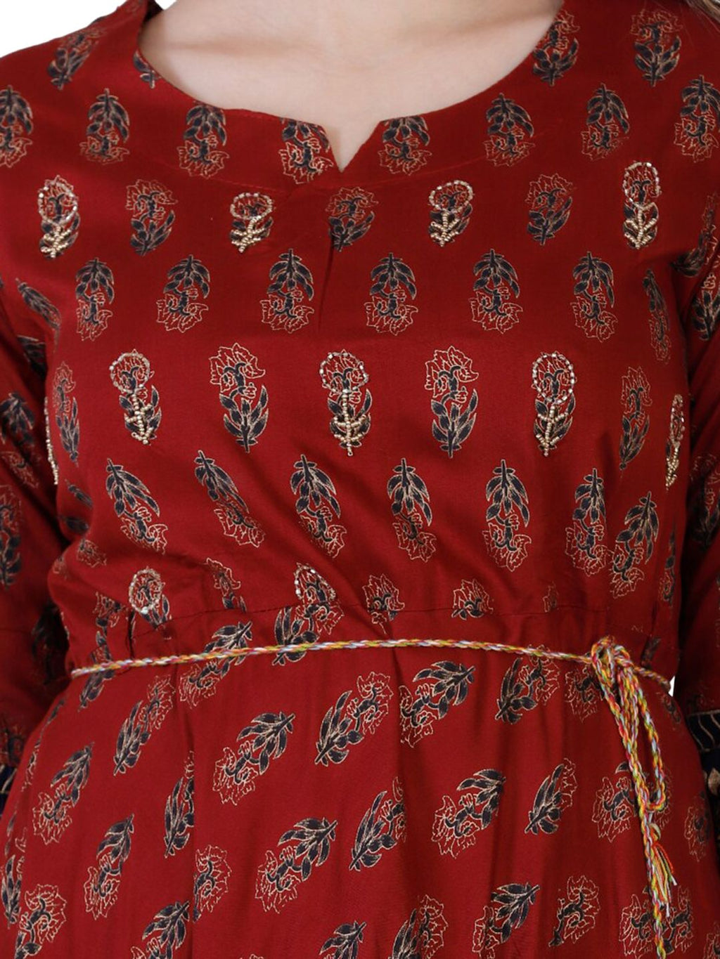 Women Maroon & Black Ethnic Motifs Printed Anarkali Kurta