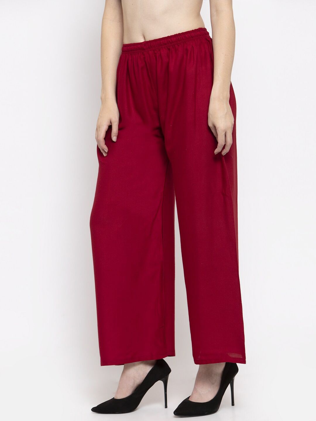 Dhimhi Women's Maroon Flared Ethnic Palazzos
