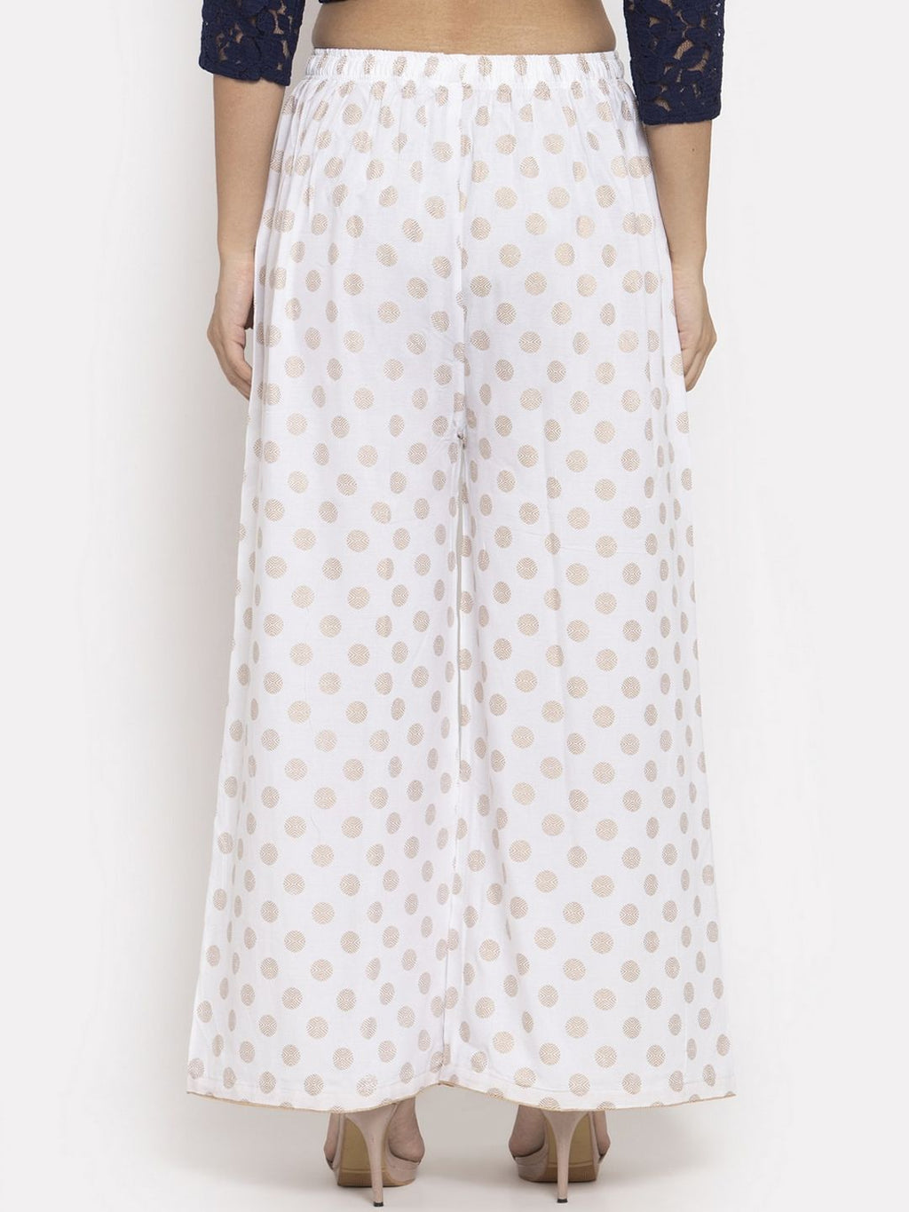 Dhimhi Women's White Printed Wide Leg Palazzos