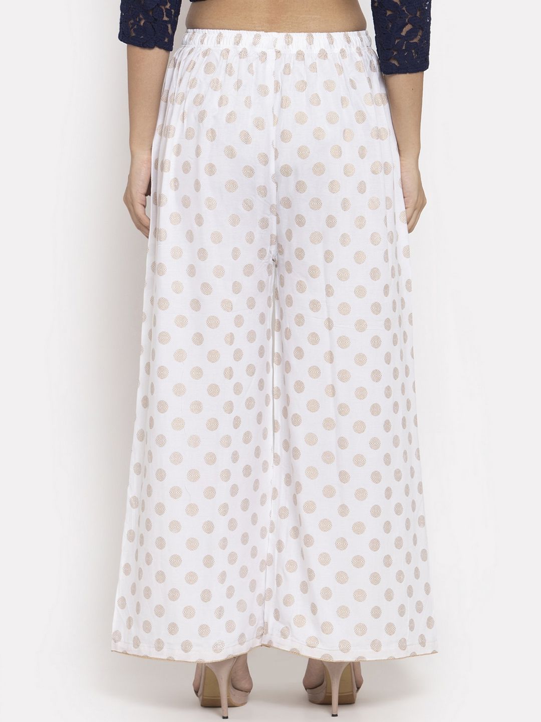 Dhimhi Women's White Printed Wide Leg Palazzos