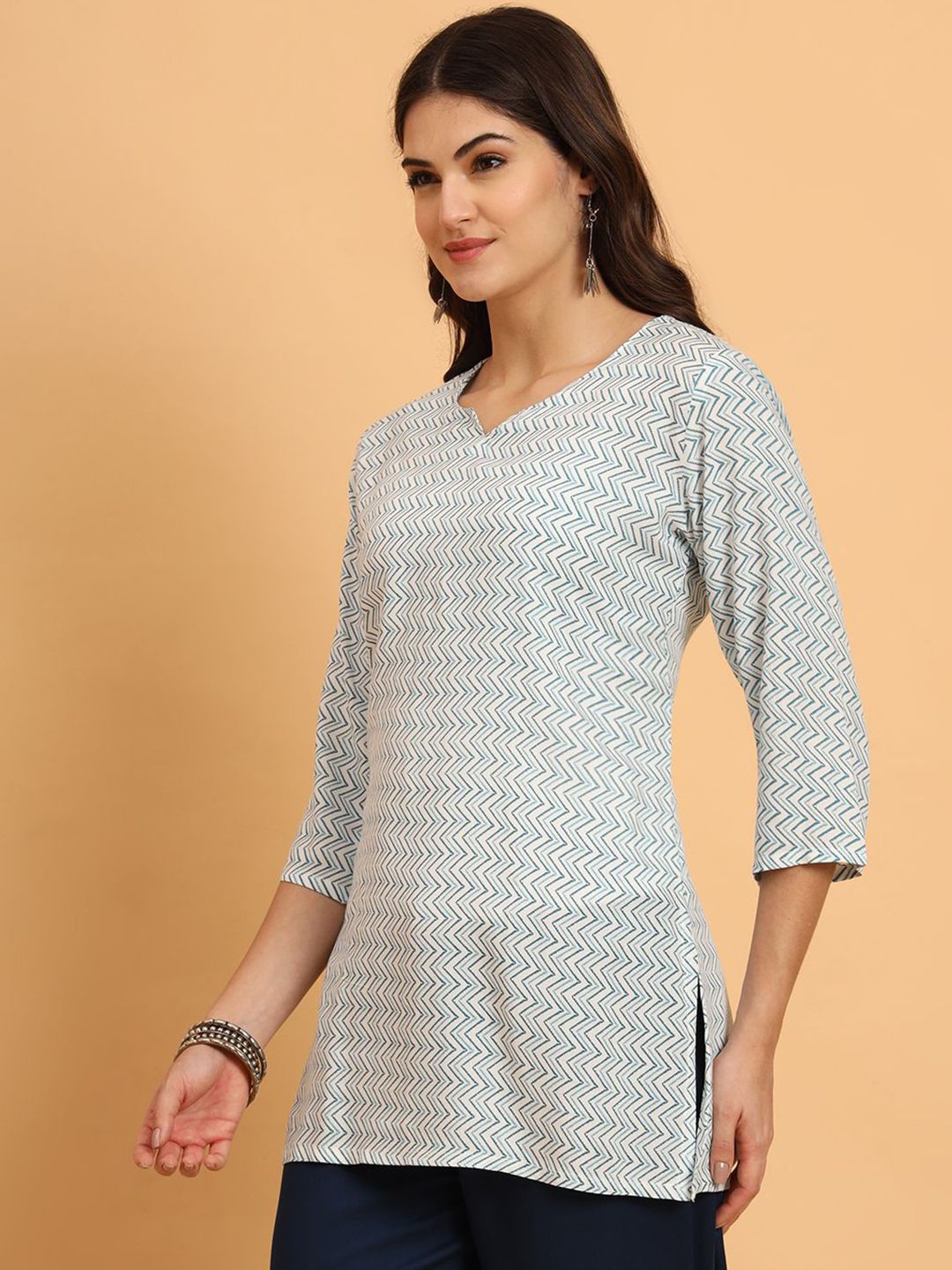 Dhimhi Women's Cotton Geometric Printed Longline Top