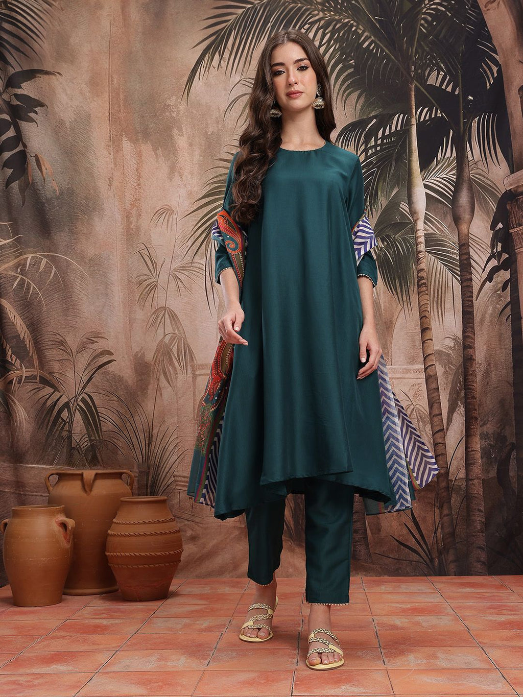 Dhimhi Women's A-Line Kurta with Trousers & Dupatta